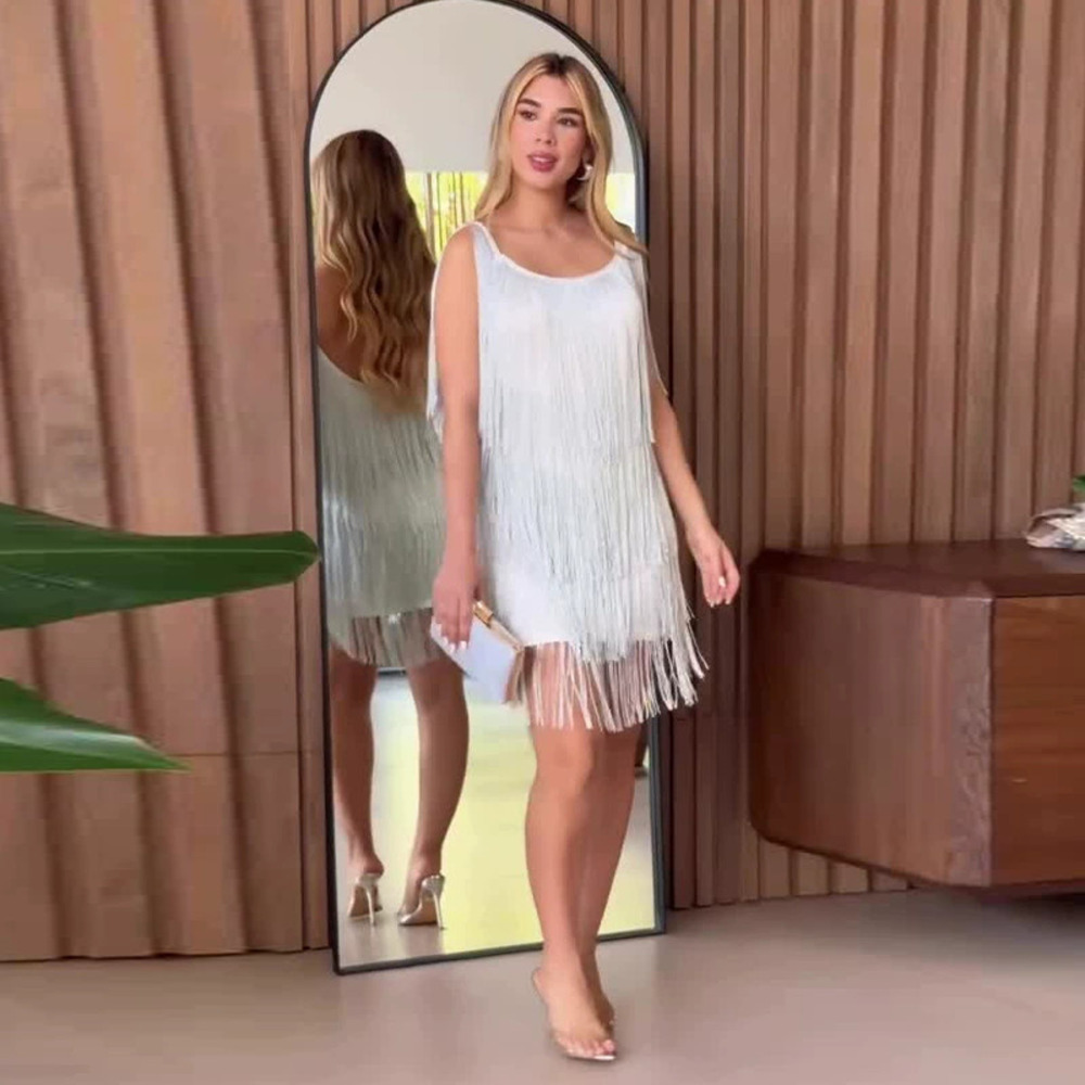 Forever 21 Spring Sleeveless Fringe Loose Casual Elegant Midi Dress